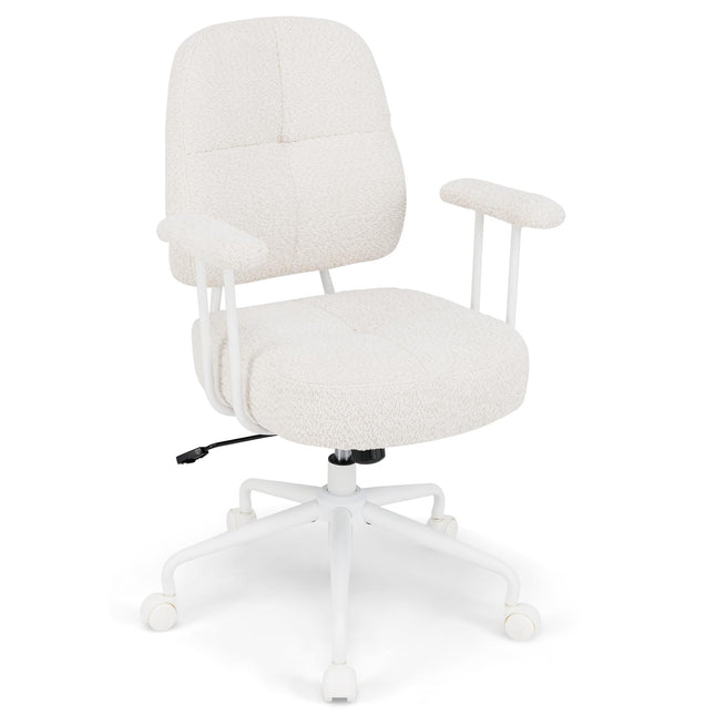 Dreamade Mid Century Modren Office Chair, Faux Fur Desk Chair w/Armrest & Mid Back