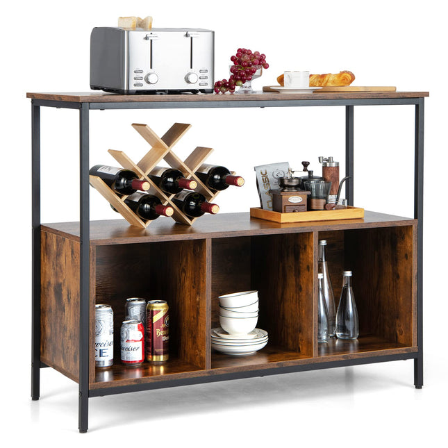 Dreamade Buffet Sideboard, Wooden Cupboard, Kitchen Pantry w/Spacious Countertop, Large Open Shelf, 3 Cube Storage Cabinet