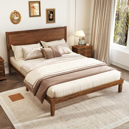 Dreamade Wood Bed Frames with Headboard, Mid Century Modern Platform Bed