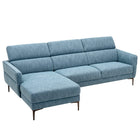 Dreamade L-Shaped Sofa Couch, 3-Seat Upholstered Sofa with Wide Chaise Lounge, Adjustable Headrest, Blue