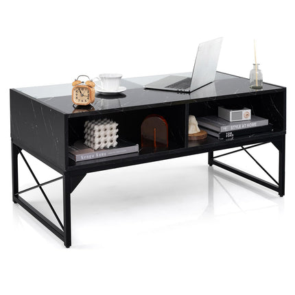 Dreamade LED Coffee Table, High Gloss Coffee Tables with 4 Storage Cubes