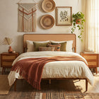 Dreamade Wooden Bed Frame Full/Twin/Queen Size with Rattan Headboard