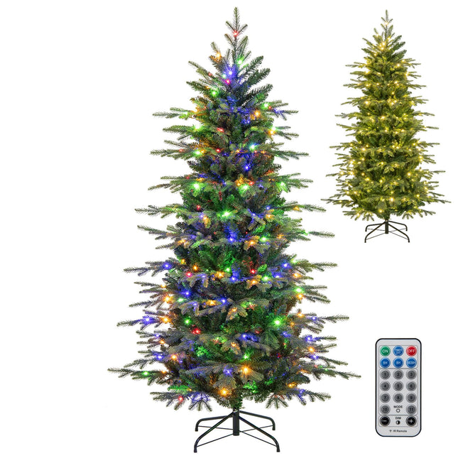 Dreamade 6ft Pre-Lit Artificial Christmas Tree with 714 PVC & PE Tips, 260 Multicolored & Warm White LED Lights, 11 Modes