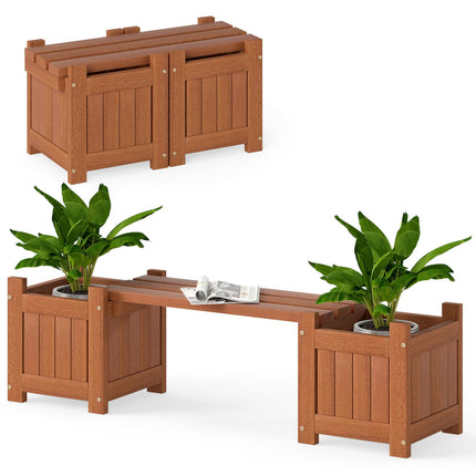 Dreamade 2-in-1 Outdoor Bench with 2/4 Planter Boxes Wood with Teak Oil Finish 42"x11"x11.5"
