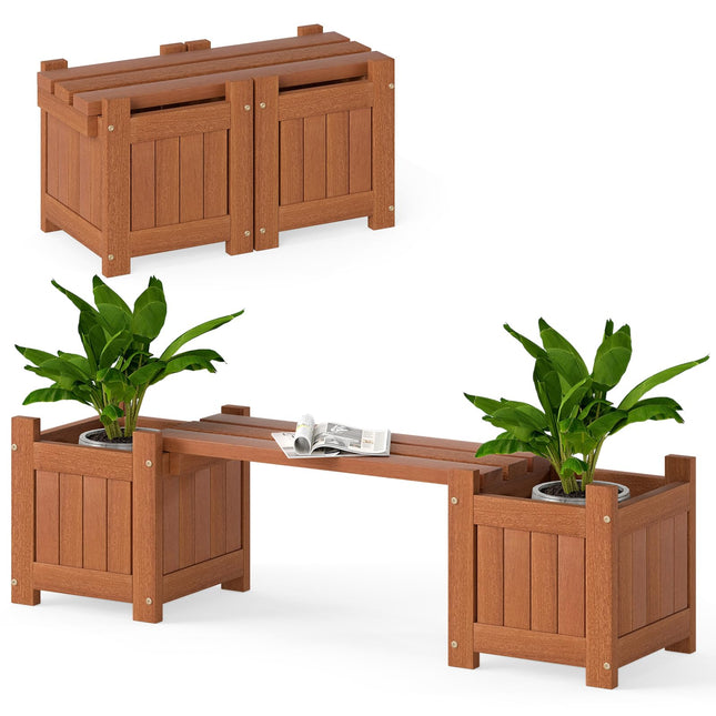 Dreamade 2-in-1 Outdoor Bench with 2/4 Planter Boxes Wood with Teak Oil Finish 42"x11"x11.5"