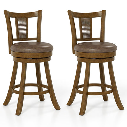 Dreamade 25" Bar Stools Set Swivel Counter Height Bar Chairs with PE Rattan Back