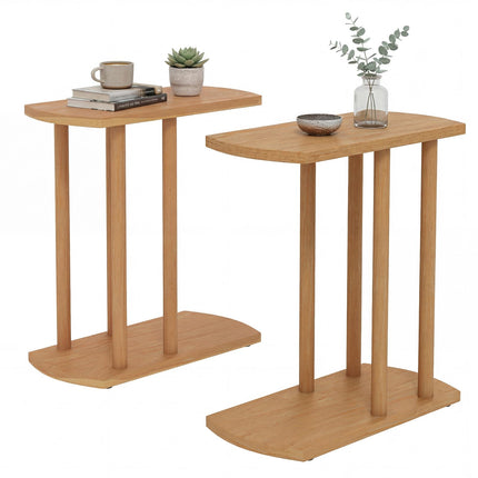Dreamade C-Shaped Teak Wood Side Table Set of 1/2 Narrow 2-Tier Couch Tables
