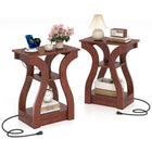 Dreamade End Tables with Charging Station Set of 2 Narrow Sofa Side Tables with Open Storage Shelves