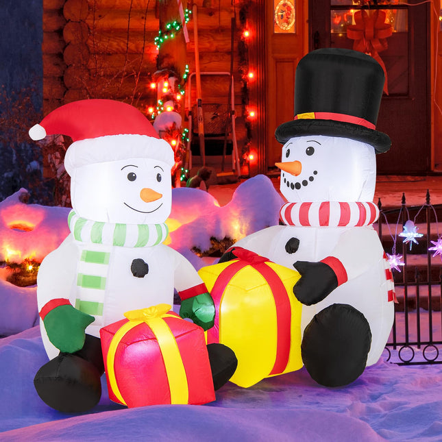 Dreamade 5FT Christmas Inflatables, LED Lighted Xmas Double Inflatable Snowmen Holding Gift Boxes