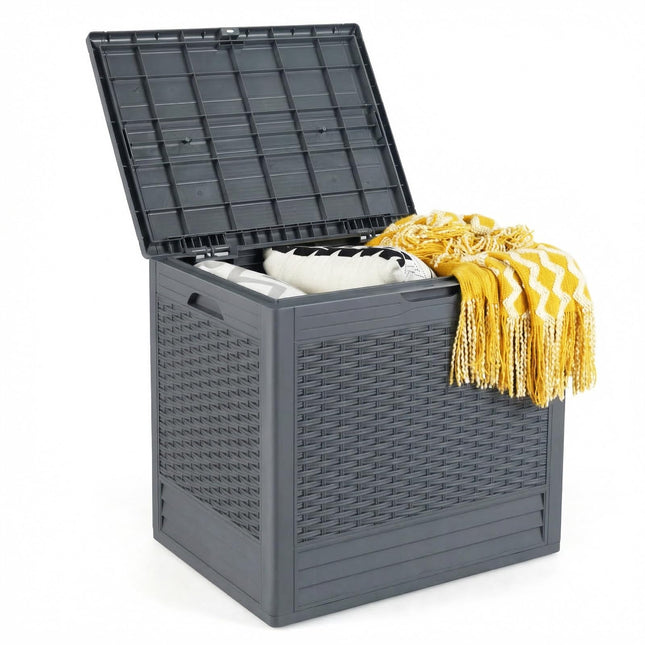 Dreamade 25 Gallon PP Deck Container with Rattan Patterns & Lockable Lid