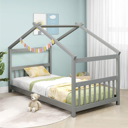 Dreamade House Bed Twin, Solid Wood Kids House Bed with Roof