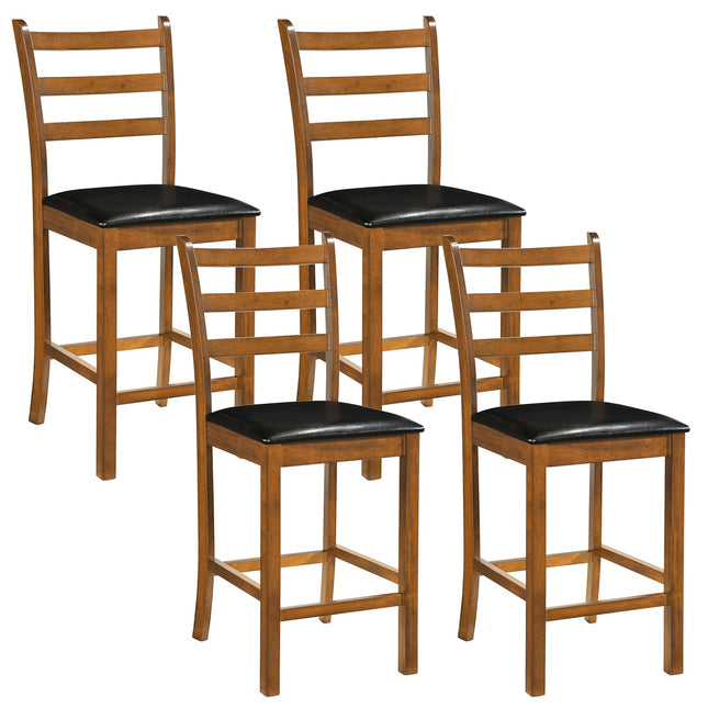 Dreamade 24" Ladder Back Wood Counter Bar Stools Set of 2/4 Padded Faux Leather Upholstered Seat & Footrest
