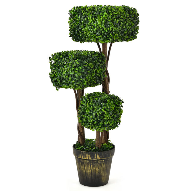 36' Artificial Triple Square Shaped Boxwood Topiary Tree W/ Cement-Filled Plastic Pot - DreamadeUS