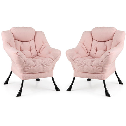 Dreamade Set of 1/2 Lazy Chairs, Modern Sherpa Accent Chair w/Upholstered Single Sofa Chair w/Armrests & Side Pocket