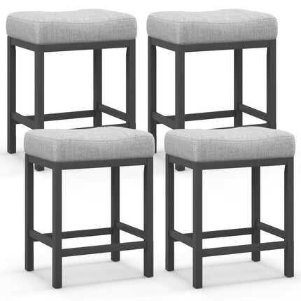 Dreamade Counter Height Bar Stools Set of 2/4, 24.5" Backless Linen Fabric Bar Saddle Stools w/Solid Rubber Wood Frame & Footrest