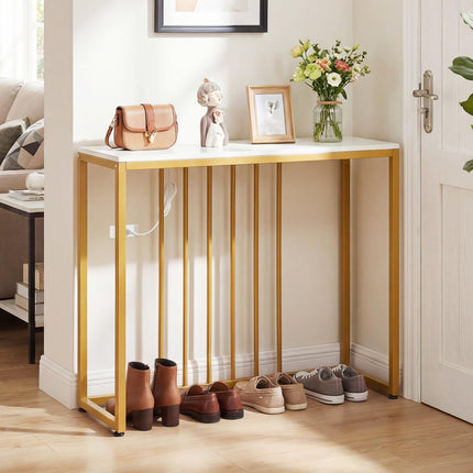 Dreamade 39" Narrow Entryway Table with Charging Station & Heavy-Duty Metal Frame