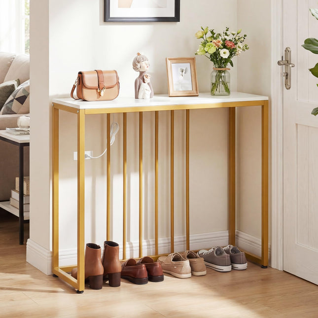 Dreamade 39" Narrow Entryway Table with Charging Station & Heavy-Duty Metal Frame