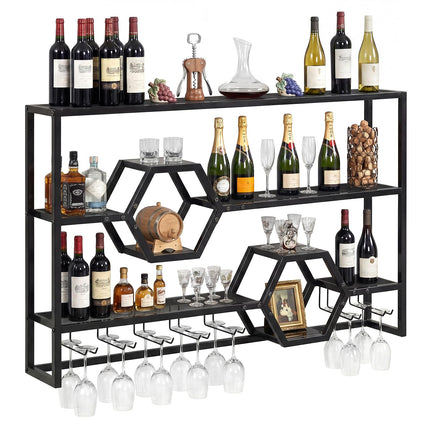 Dreamade Wall Mounted Wine Rack 47” Large Floating Bar Shelves