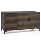 Dreamade 84-Gallon Wicker Deck Box - Patio Storage Cabinet, 3-Door PE Rattan Storage Container with Removable Shelves