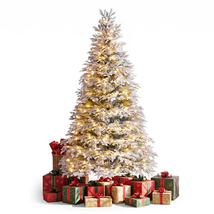 DREAMADE 6/7ft Pre-Lit Flocked Christmas Tree 513 Hinged PE Branch Tips