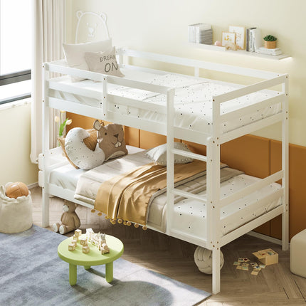 Dreamade Bunk Bed Twin Over Twin White, Solid Wood Bunk Bed