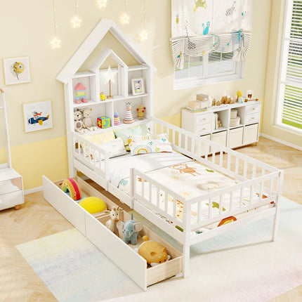 Dreamade Twin House Bed with 2 Storage Drawers