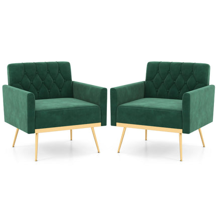 Dreamade Modern Velvet Accent Chair Set of 1/2, Mid-Century Upholstered Single Sofa Chair w/Button Tufted Back