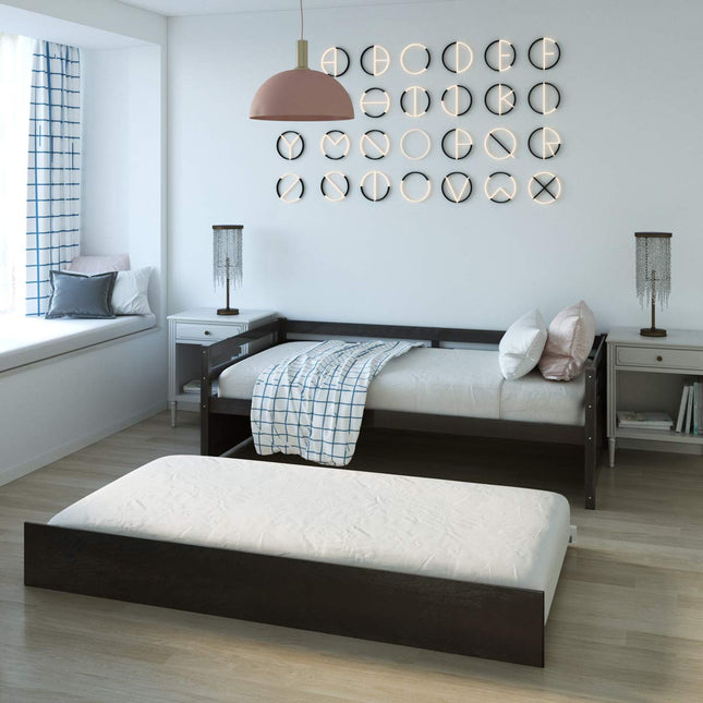 Dreamade Wood Daybed with a Trundle, Twin Trundle Daybed with Durable Slat Support