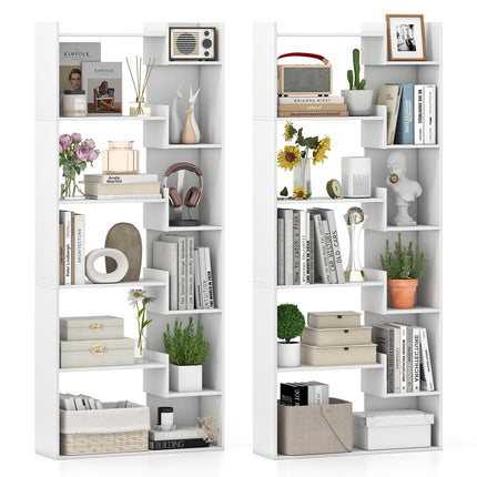 Dreamade 6-Tier Bookshelf Wooden Bookcase with Staggered Shelves