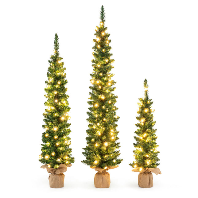 Dreamade 3' 4' 5' Pre-Lit Artificial Christmas Tree Set of 3