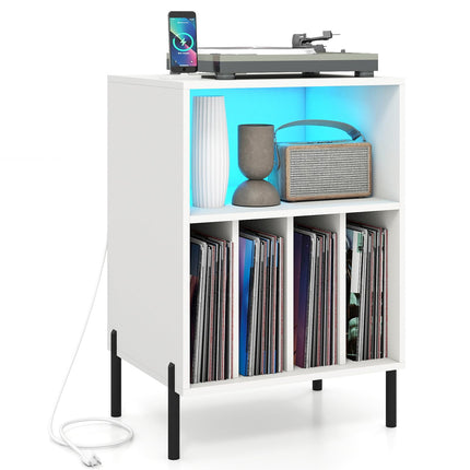Dreamade Record Player Stand with LED Lights & Charging Station