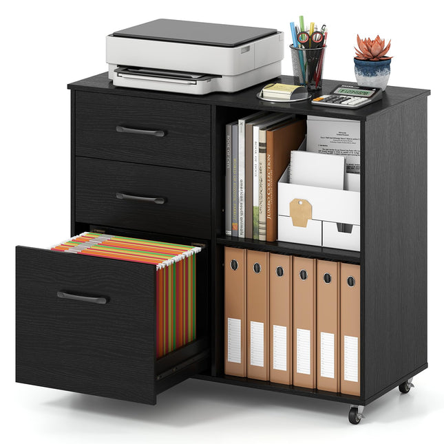 Dreamade 3-Drawer Mobile File Cabinet with Open Storage Shelves