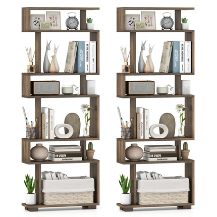 Dreamade 6-Tier Geometric Bookcase Set of 1/2 64" Tall S-Shaped Bookshelf