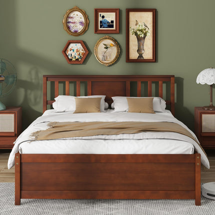 Dreamade Solid Wood Platform Bed Frame, Mid Century Full Bed Frame with Headboard
