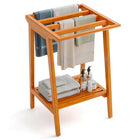 Dreamade Teak Towel Rack for Bathroom, 5 Bars Freestanding Towel Racks with Storage Shelf, 19.5