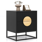 Dreamade Fluted Nightstand with 2 Drawers with Natural Circle Handle & Metal Frame