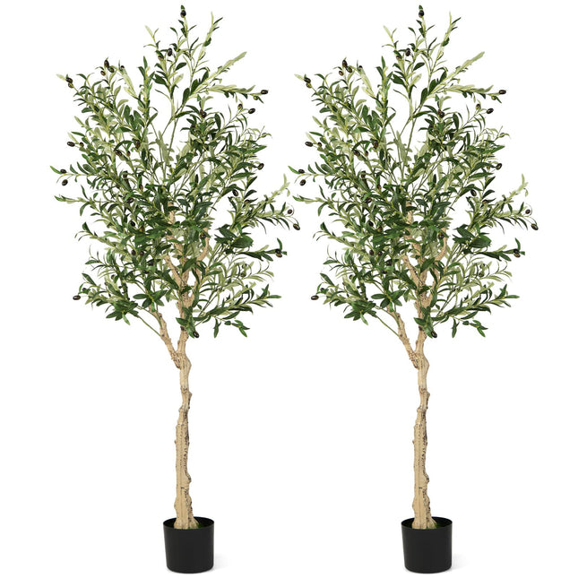 Dreamade 6ft Artificial Olive Tree, Tall Fake Potted Olive Silk Tree with Planter