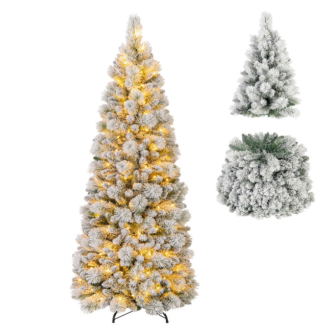 Dreamade 6ft / 7ft Pre-Lit Pop Up Christmas Tree Collapsible Snow Flocked Artificial Xmas Tree
