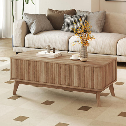 Dreamade Lift Top Coffee Table with Storage | 43.5" Mid Century Modern Center Table with Solid Wood Leg & Hidden Compartment