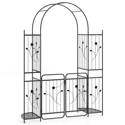 Dreamade 87'' Metal Garden Arbor with Lockable Gate and Planter Shelves