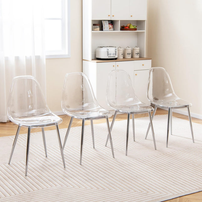 Dreamade Clear Dining Chairs Set of 4, Kitchen Chairs w/Transparent Seat & Curved Back