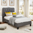 Dreamade Twin Size Bed Frame, Modern Linen Upholstered Platform Bed w/ 46
