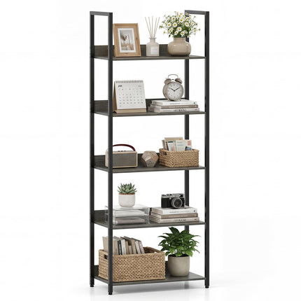 Dreamade 5-Tier Tall Wooden Open Bookcase with Back Panels & Metal Frame (1/2)
