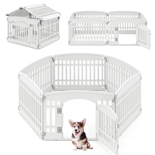 Dreamade 6/12 Panel Dog Playpen 24'' Tall Plastic Pet Fence with Lockable Door