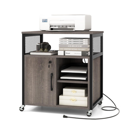 Dreamade File Cabinet, Lateral Filing Cabinet with Lock, Wheels, Charging Station, Cable Hole, Lockable Side Cabinet