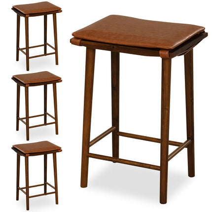 Dreamade Bar Stools Set of 4, Wooden Backless Barstools for Kitchen Island