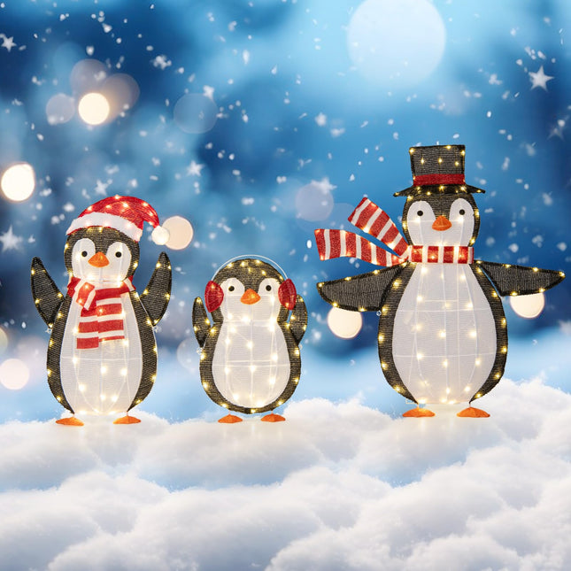 Dreamade Set of 3 Lighted Christmas Penguins with LED Lights Outdoor Glowing Holiday Display
