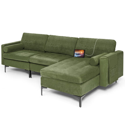 Dreamade 97" Large Couch, 3 Seat Sectional Sofa Set, L-Shaped Modular Sleeper with Chaise Lounge & USB Port & Socket