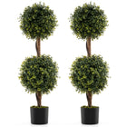 Dreamade 3 FT Artificial Boxwood Topiary Trees Set of 2 Faux Outdoor Topiary Ball Tree with Cement-Filled Pot