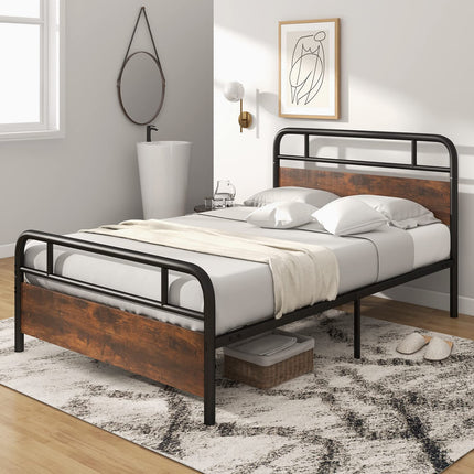 Dreamade Full Size Metal Bed Frame with Wood Headboard and Footboard